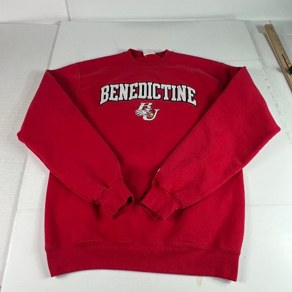 Champion Benedictine Eagles Sweatshirt Men's Medium Red Faded Logo Crewneck